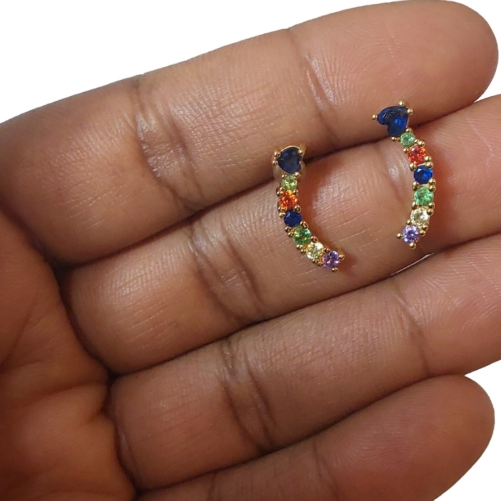 MULTICOLORED SEMI CIRCLE RHINESTONES EARRINGS